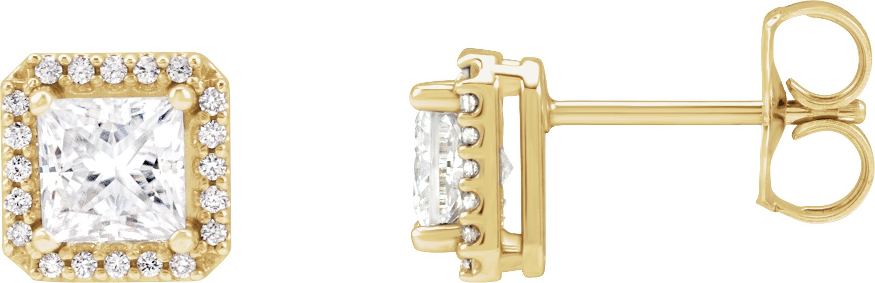 Square 4-Prong Halo-Style Earring