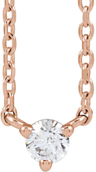 14K Rose .10 CT Natural Diamond 3 Prong 18 inch Necklace Ref 21390159