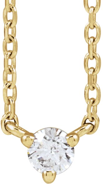 14K Yellow 1/10 CT Natural Diamond 3-Prong 18" Necklace