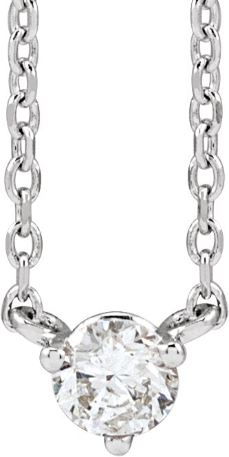 14K White 1/6 CT Natural Diamond 3-Prong 18 Necklace