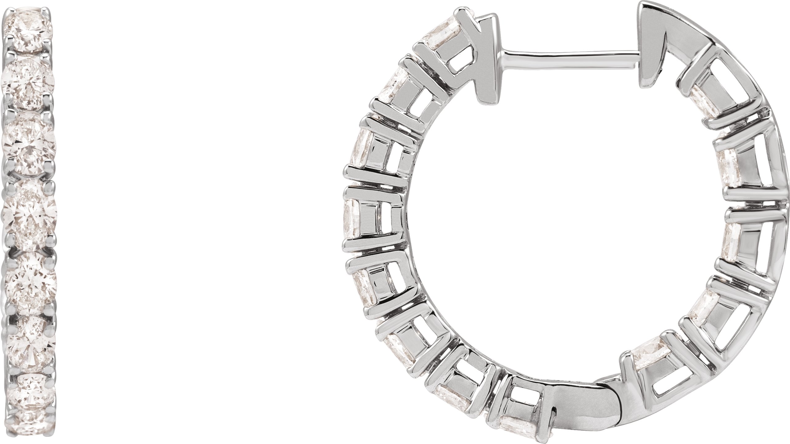 14K White 2 5/8 CTW Natural Diamond Inside-Outside 20.6 mm Hoop Earrings