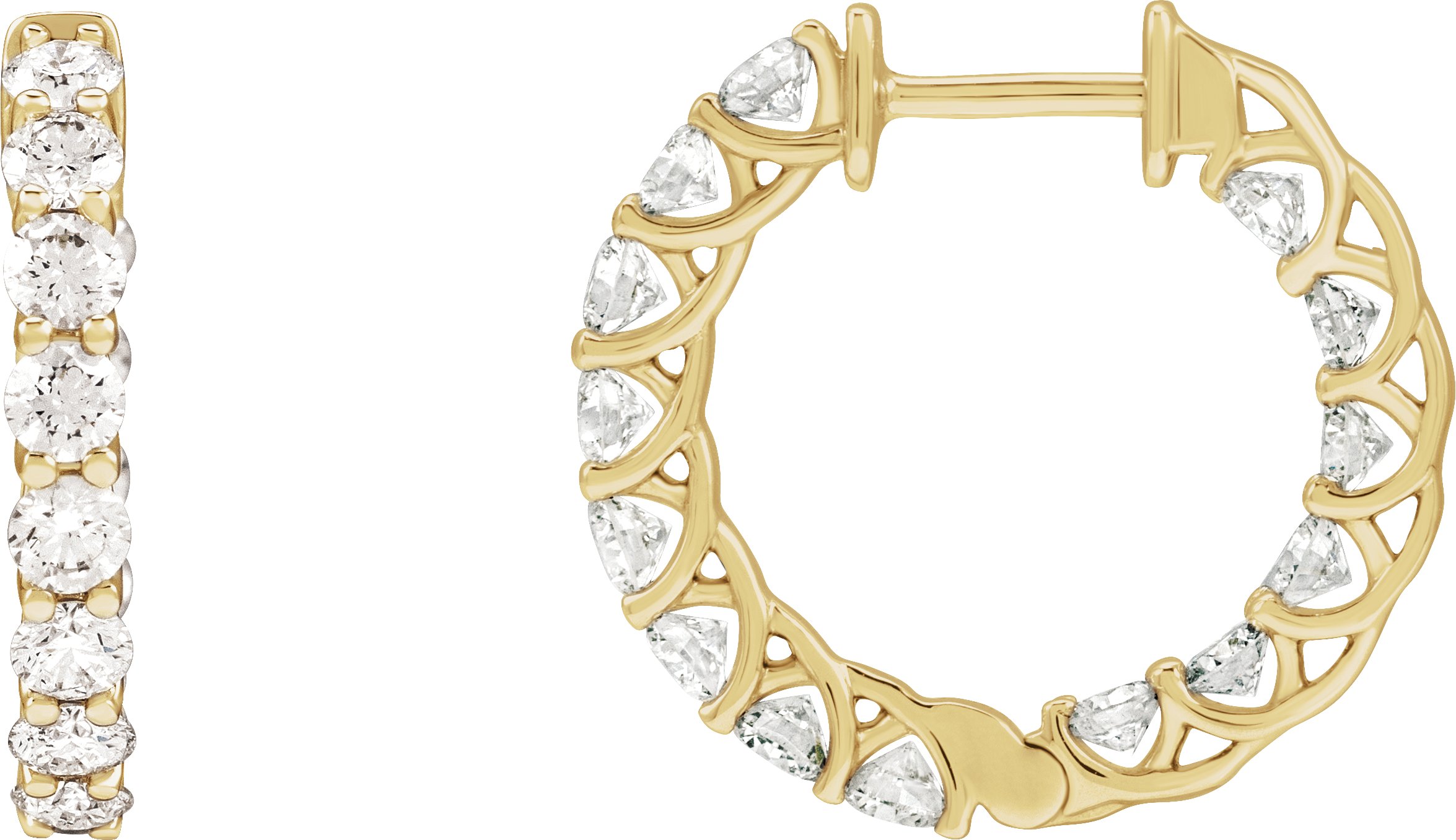 14K Yellow 2 1/5 CTW Natural Diamond Inside-Outside Hoop Earrings