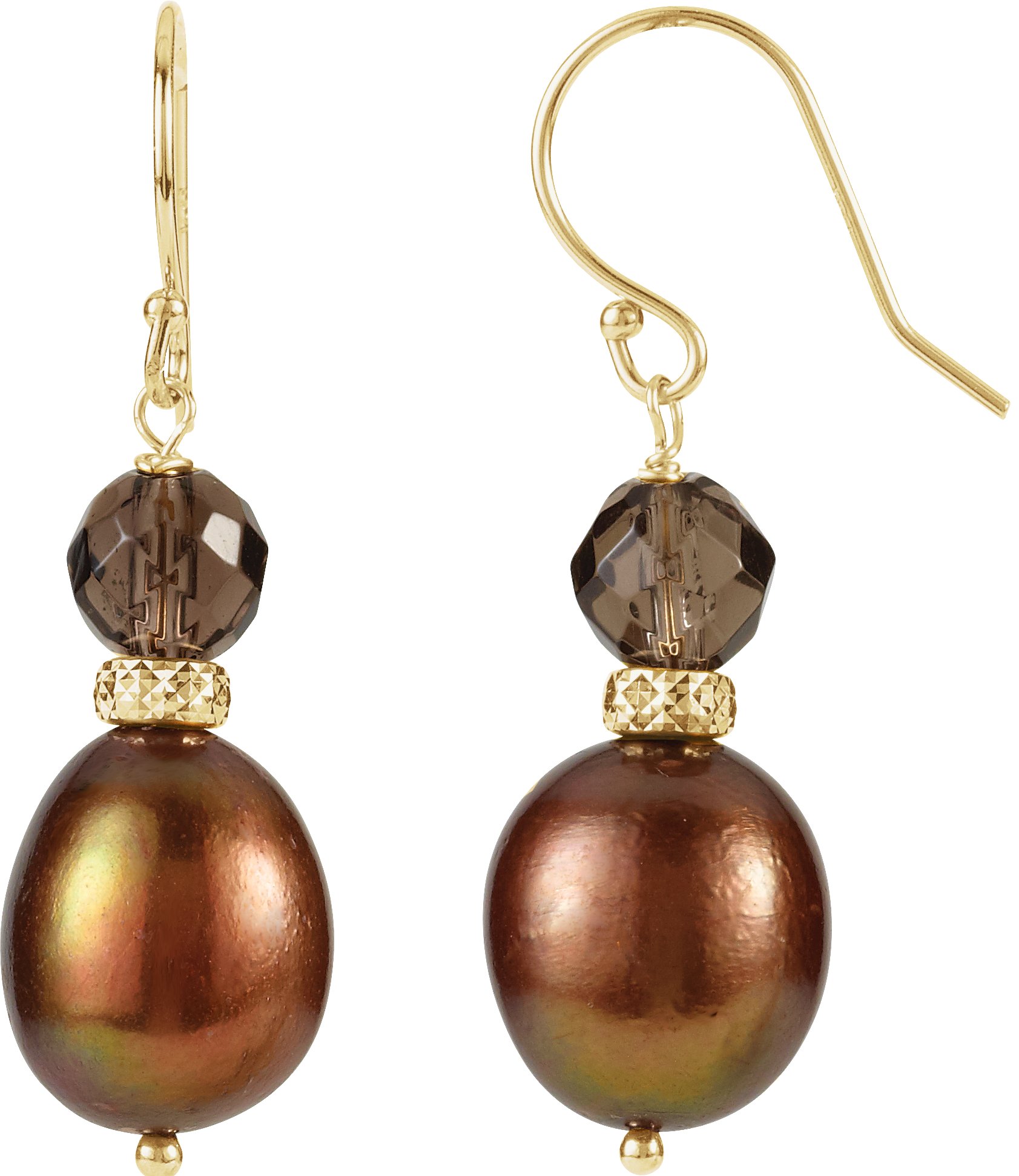 14K Yellow Freshwater Cultured Pearl and Smoky Quartz Earrings Ref 3678709