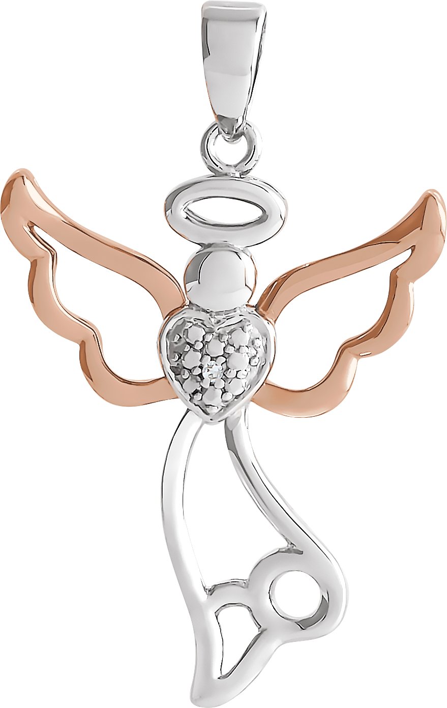 Sterling Silver & 14K Rose Gold Vermeil 29x17.8 mm .0029 Natural Diamond Angel Pendant