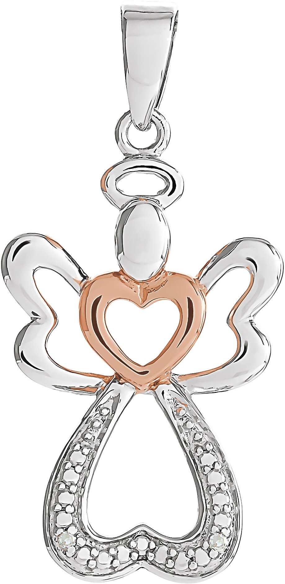 Sterling Silver &  14K Rose Gold Vermeil .006 CTW Natural Diamond Angel Pendant 