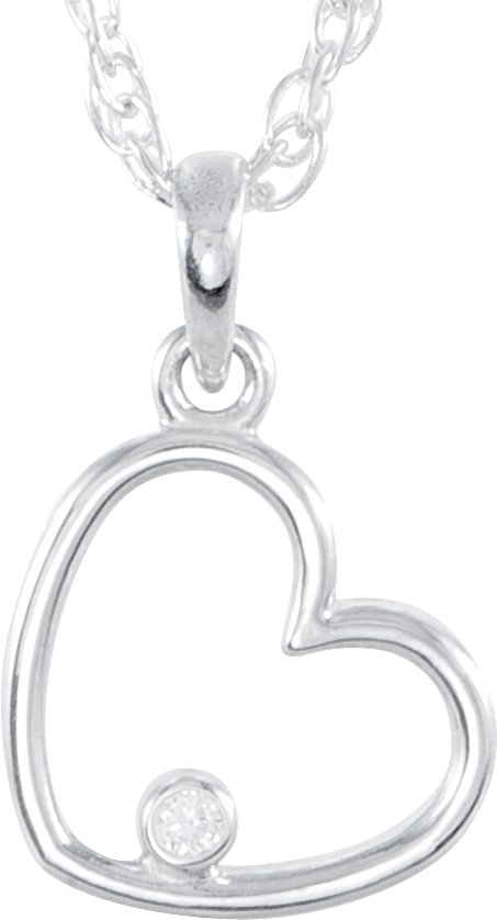 Sterling Silver .015 CT Natural Diamond Heart 18 Necklace