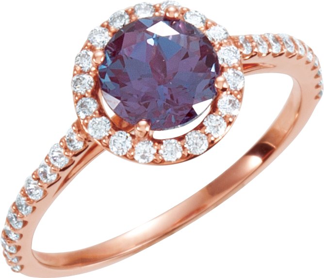 14K Rose Lab-Grown Alexandrite & 3/8 CTW Diamond Ring 