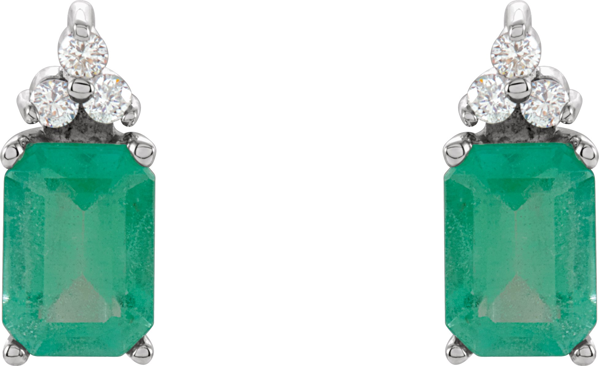 Alternative view of Natural Emerald & Natural Diamond Earrings – 14K White Gold