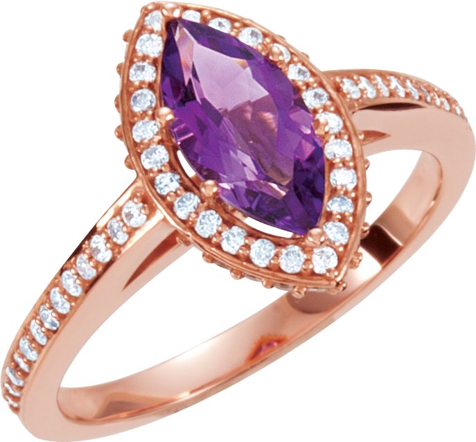 14K Rose Amethyst & 1/3 CTW Diamond Ring  