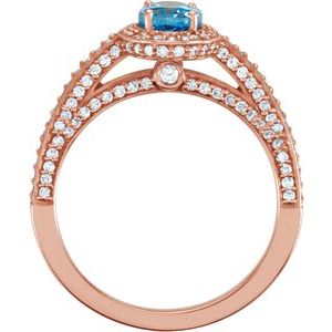 14K Rose Swiss Blue Topaz & 1/2 CTW Diamond Halo-Style Engagement Ring