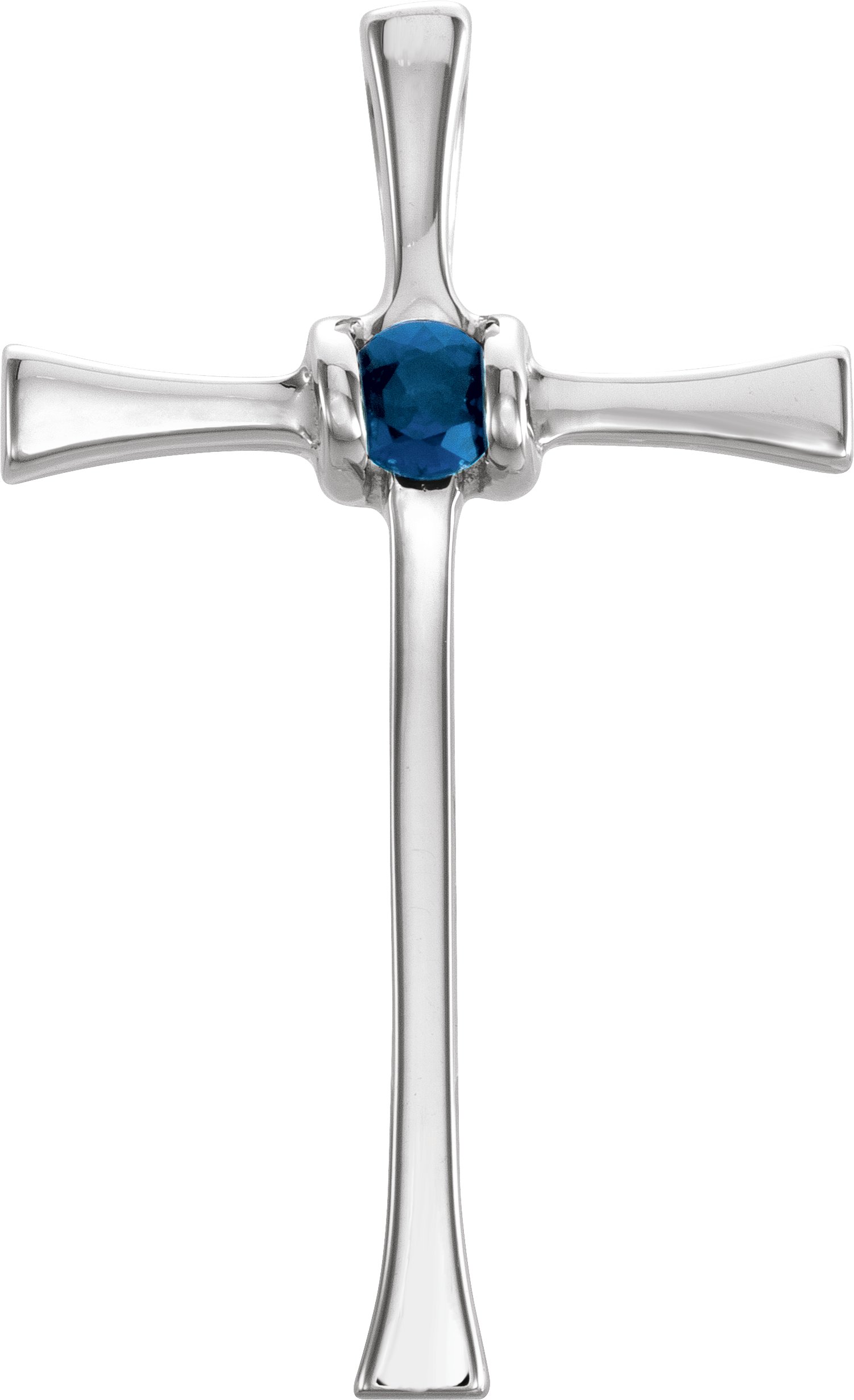 14K White Natural Blue Sapphire Cross Pendant