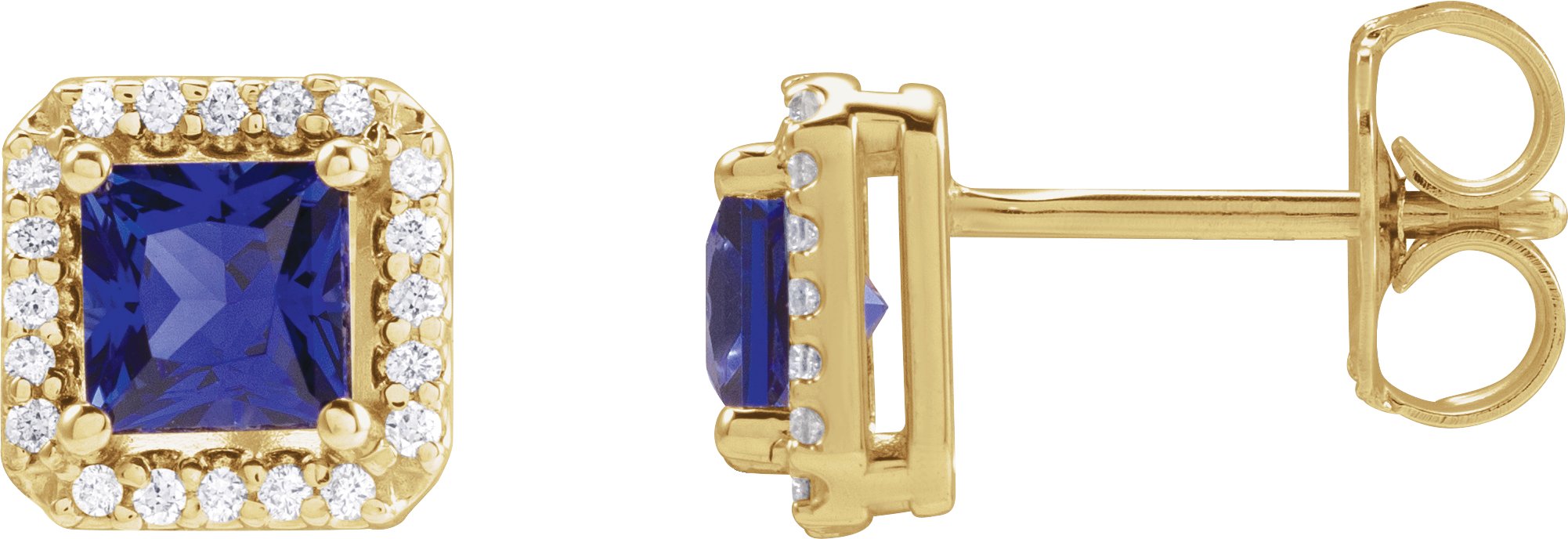 14K Yellow Lab-Grown Blue Sapphire & .08 CTW Natural Diamond Halo-Style Earrings