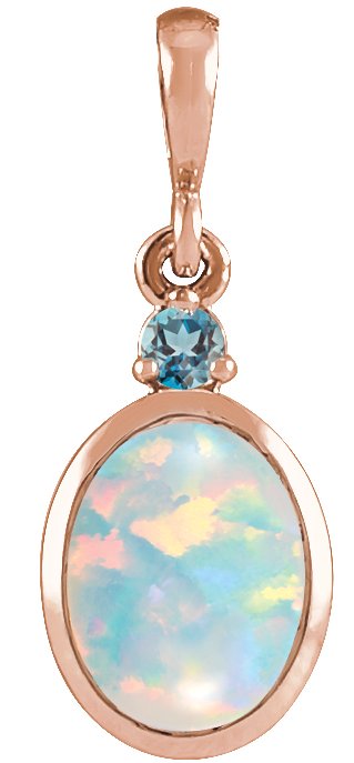 14K Rose 6x4 mm Lab Grown White Opal and Natural London Blue Topaz Pendant Ref 22462047