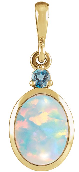 14K Yellow 6x4 mm Lab Grown White Opal and Natural London Blue Topaz Pendant Ref 22462049