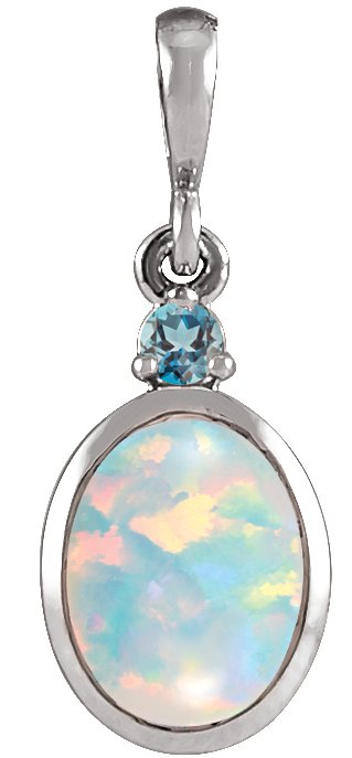 Platinum 6x4 mm Lab Grown White Opal and Natural London Blue Topaz Pendant Ref 22462048