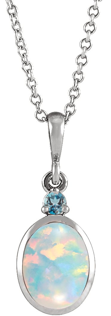 Platinum 8x6 mm Lab Grown White Opal and Natural London Blue Topaz 16 18 inch Necklace Ref 22461990