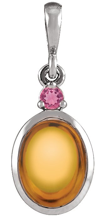 14K White 6x4 mm Natural Citrine and Natural Pink Tourmaline Pendant Ref 22462035