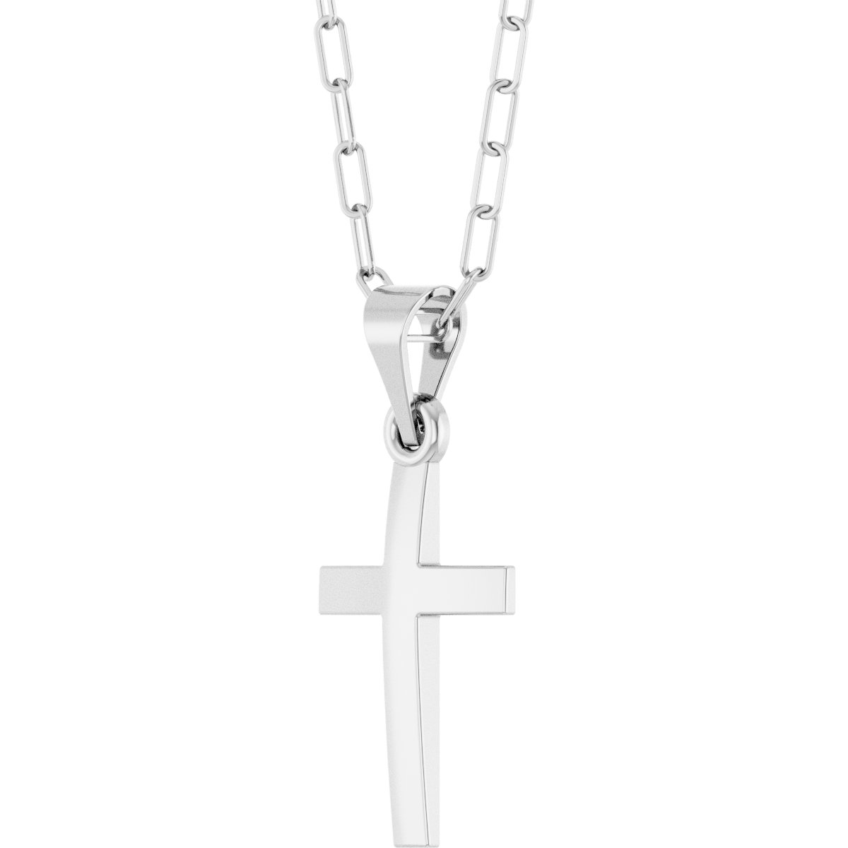 Sterling Silver Cross & Paperclip-Style Chain 18 Necklace