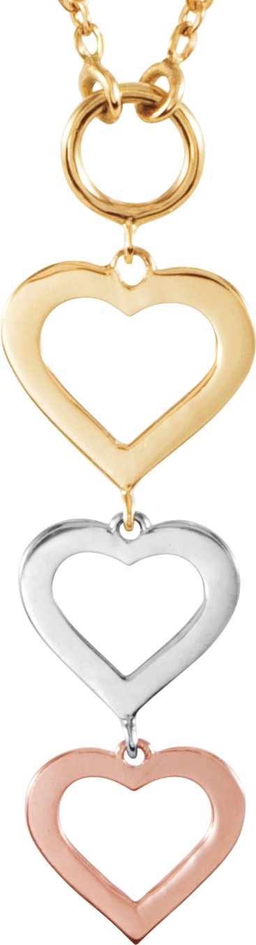 14K Tri-Color Heart 18" Necklace