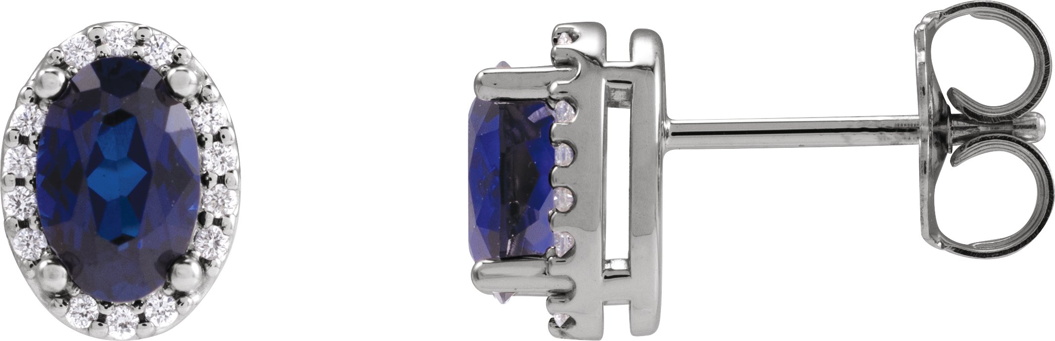 14K White 5x3 mm Lab-Grown Blue Sapphire & .04 CTW Natural Diamond Halo-Style Earrings
