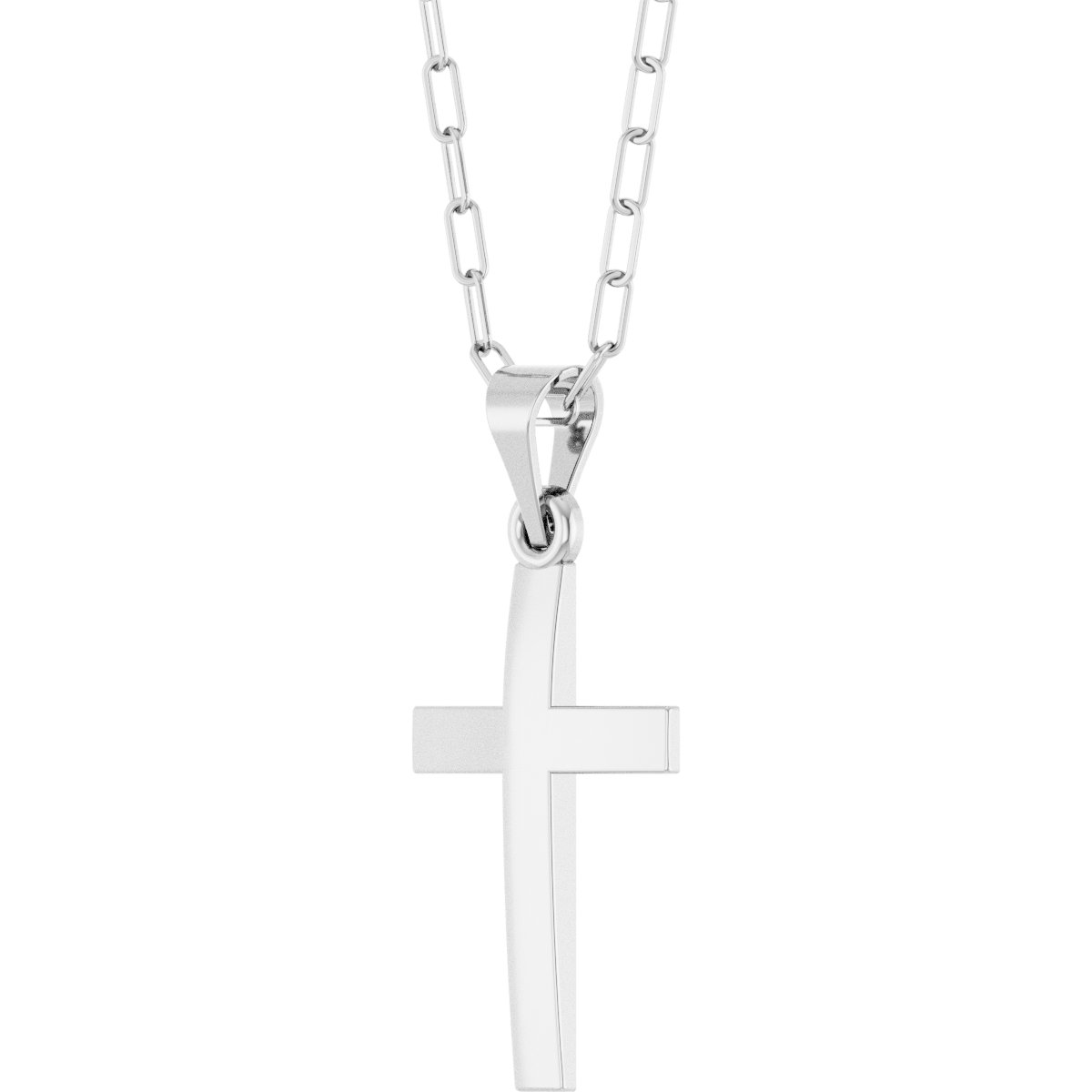 Sterling Silver Cross & Paperclip-Style Chain 18 Necklace