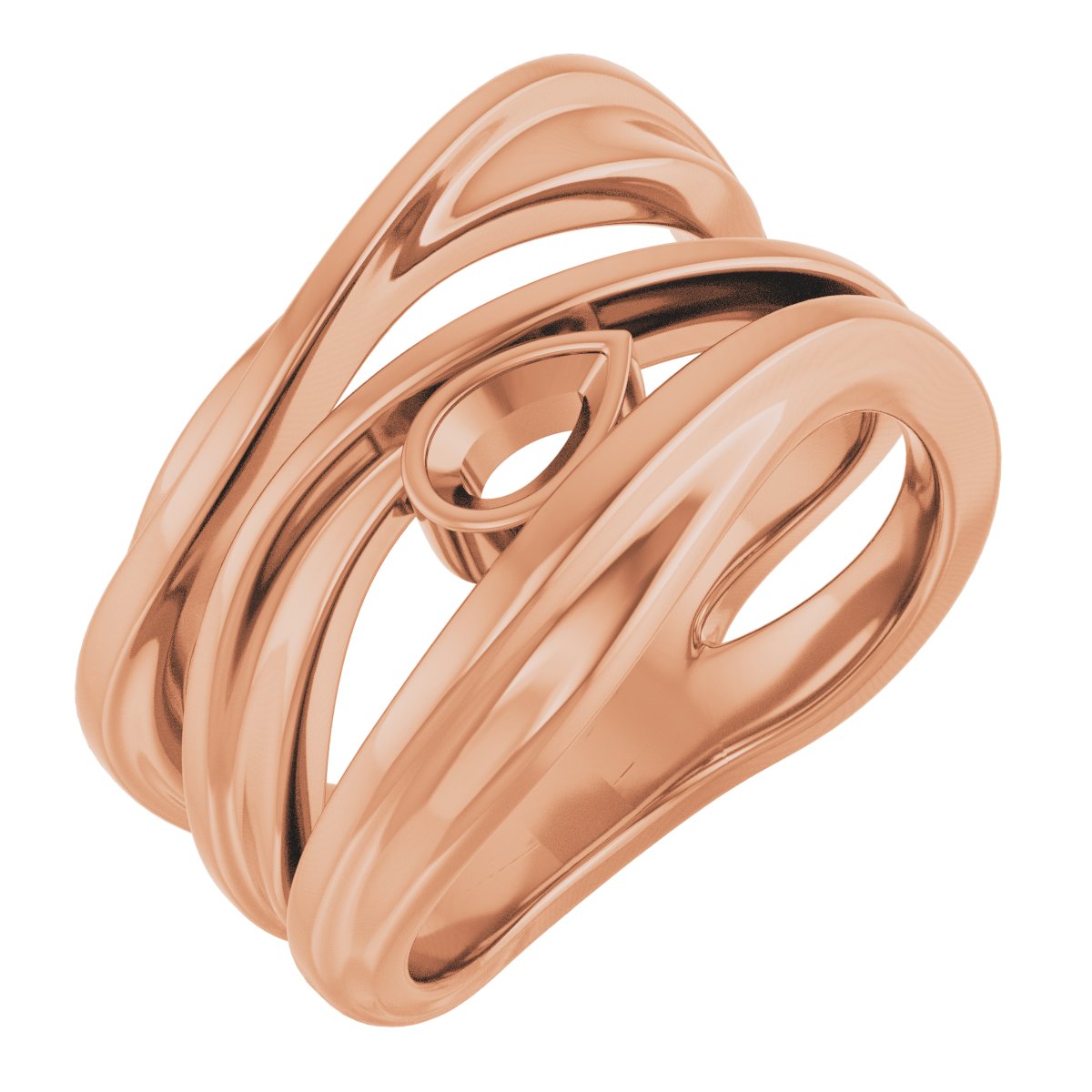 14K Rose 5x3 mm Pear Bezel-Set Negative Space Ring Mounting