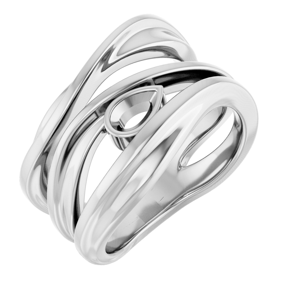 14K White 5x3 mm Pear Bezel-Set Negative Space Ring Mounting