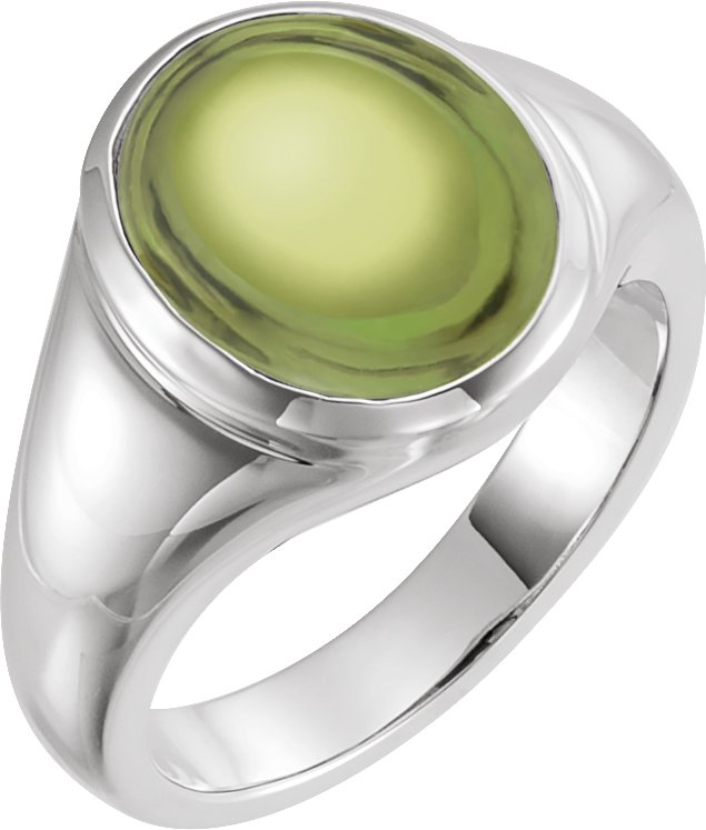 14K White 10x8 mm Natural Peridot Ring