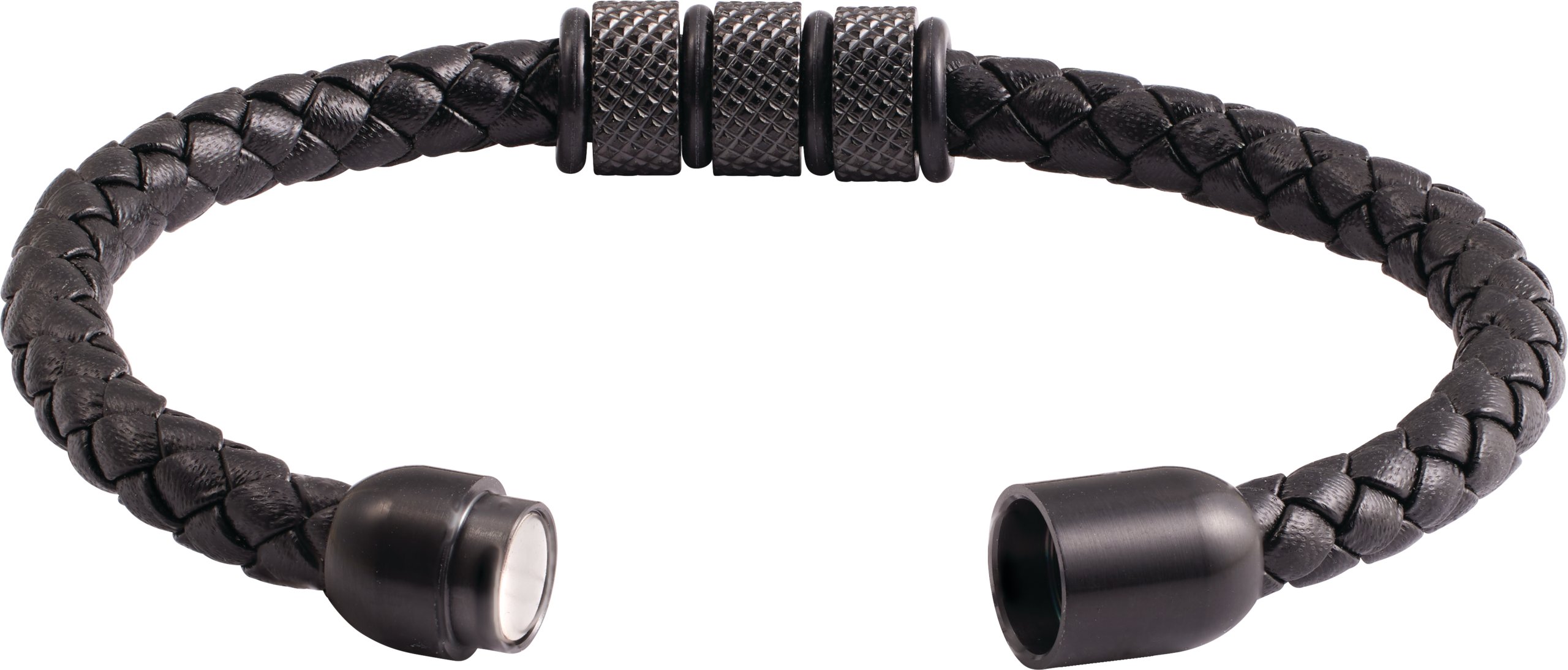 Black PVD Stainless Steel 6 mm Braided Leather 9 Bracelet