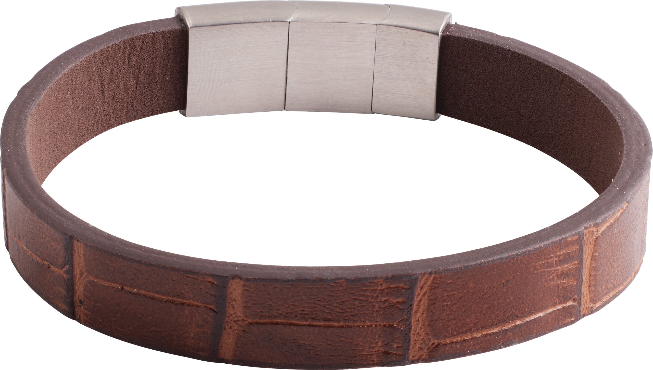 Stainless Steel 11 mm Brown Leather 8" Bracelet