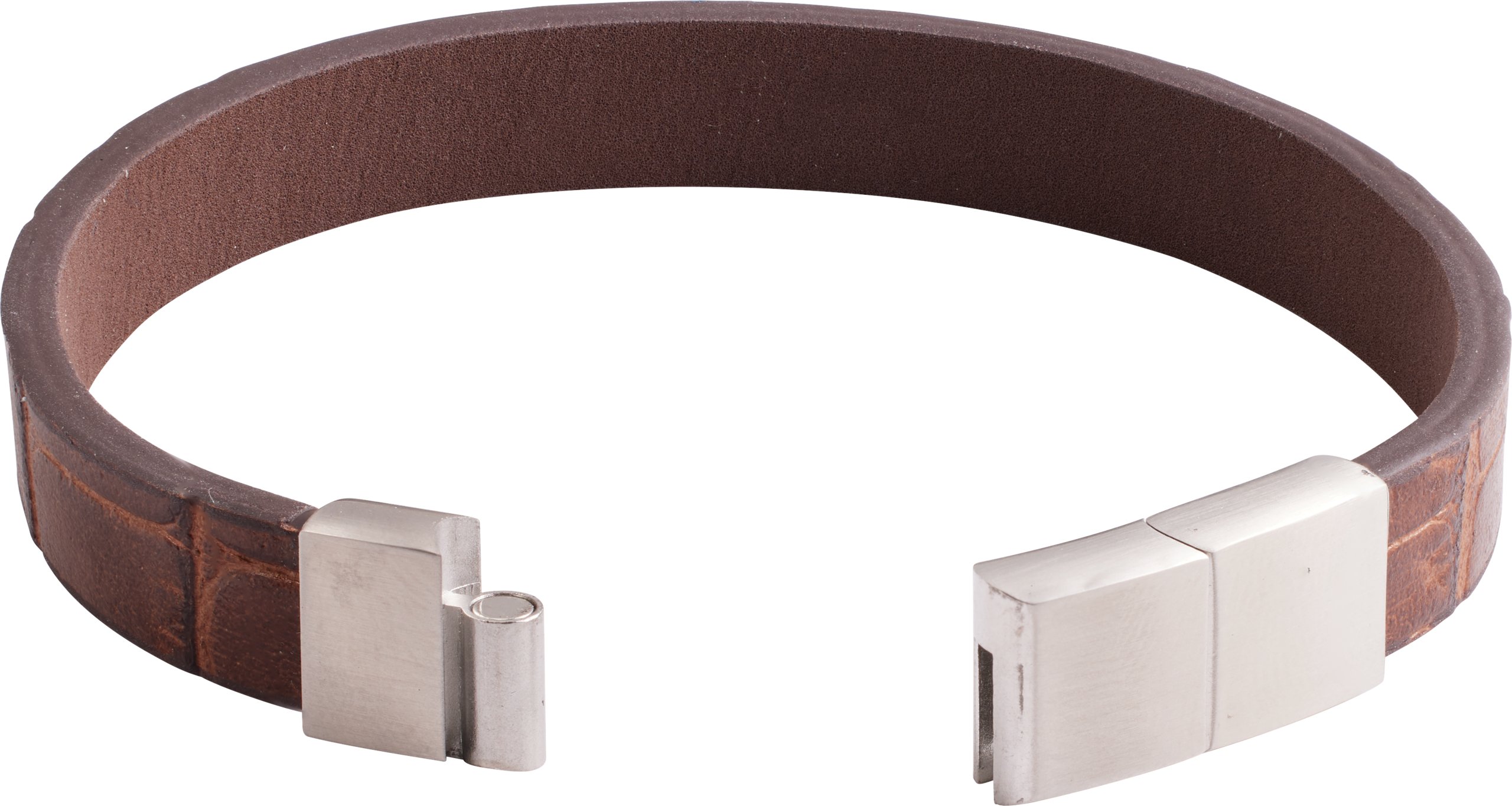 Stainless Steel 11 mm Brown Leather 8 1/2 Bracelet