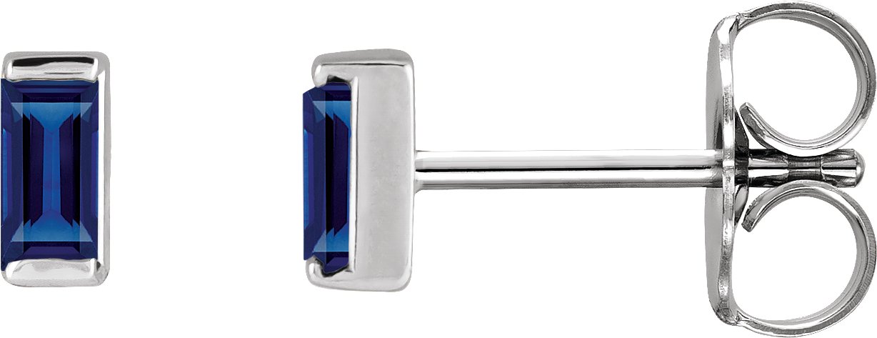 14K White Lab-Grown Blue Sapphire Earrings