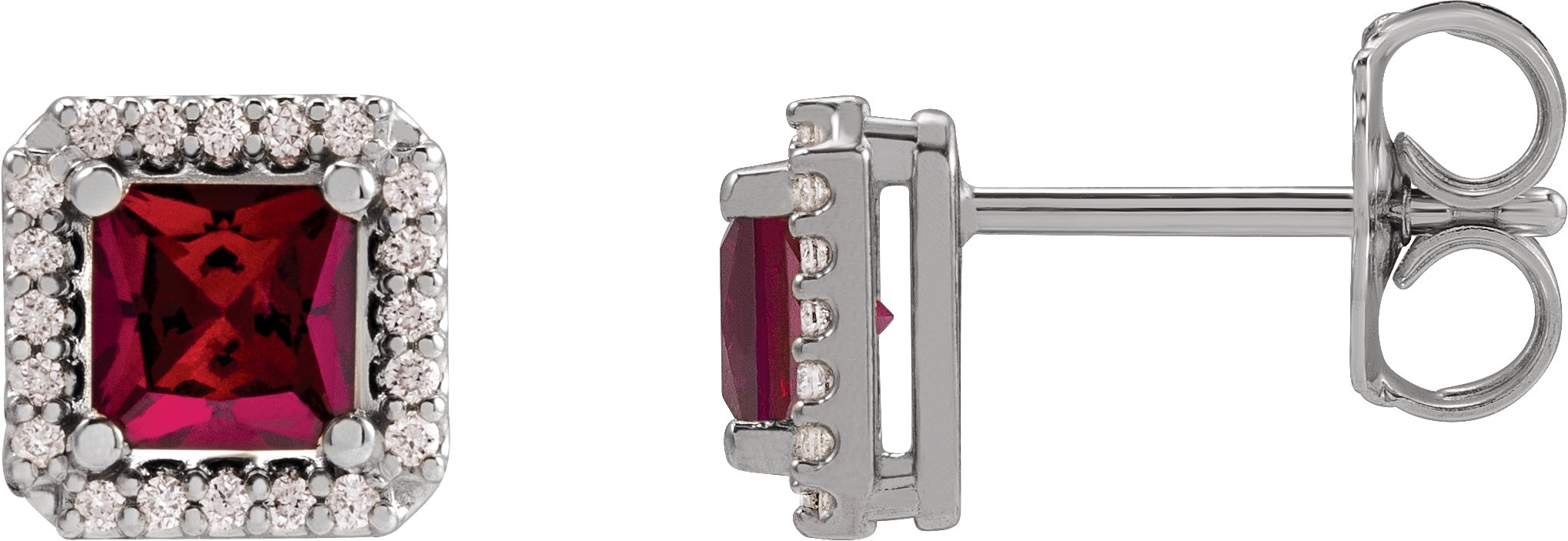 Square 4-Prong Halo-Style Earring