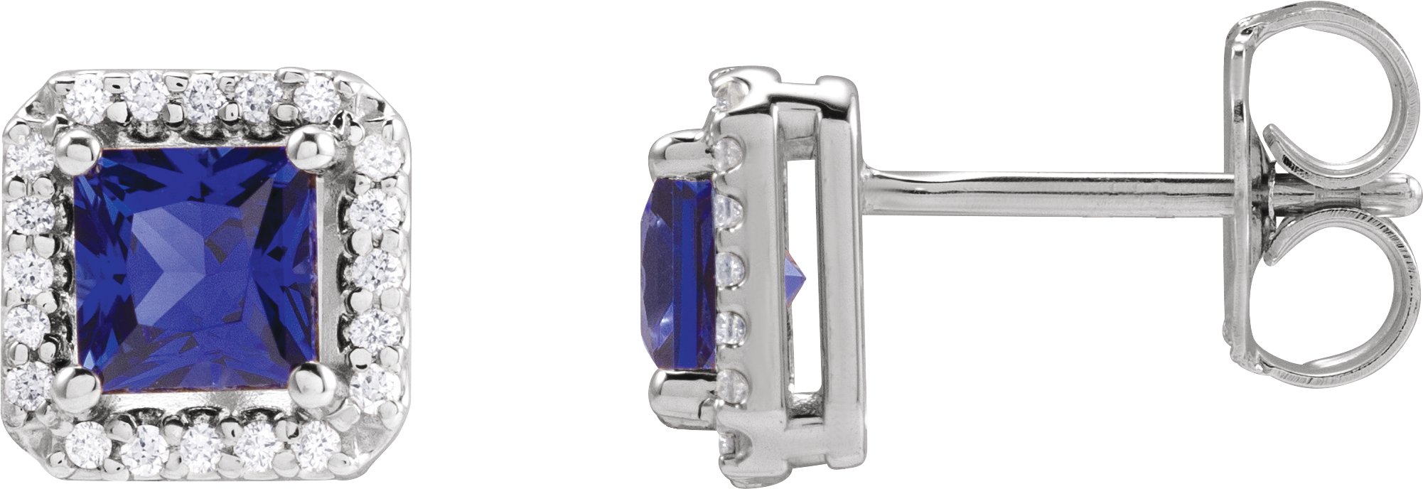 Square 4-Prong Halo-Style Earring
