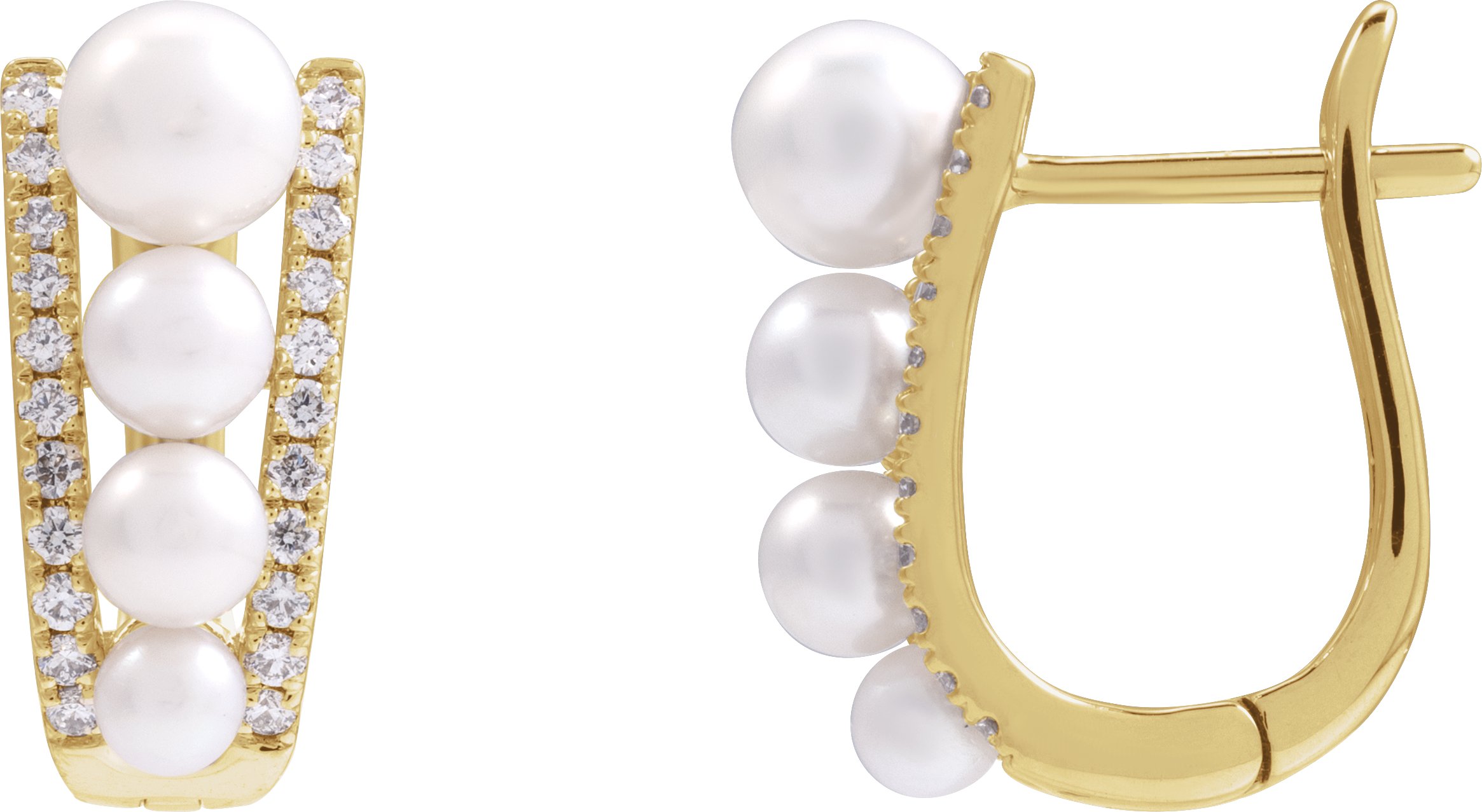 14K Yellow Cultured White Freshwater Pearl and .25 CTW Natural Diamond Hoop Earrings Ref 21909237