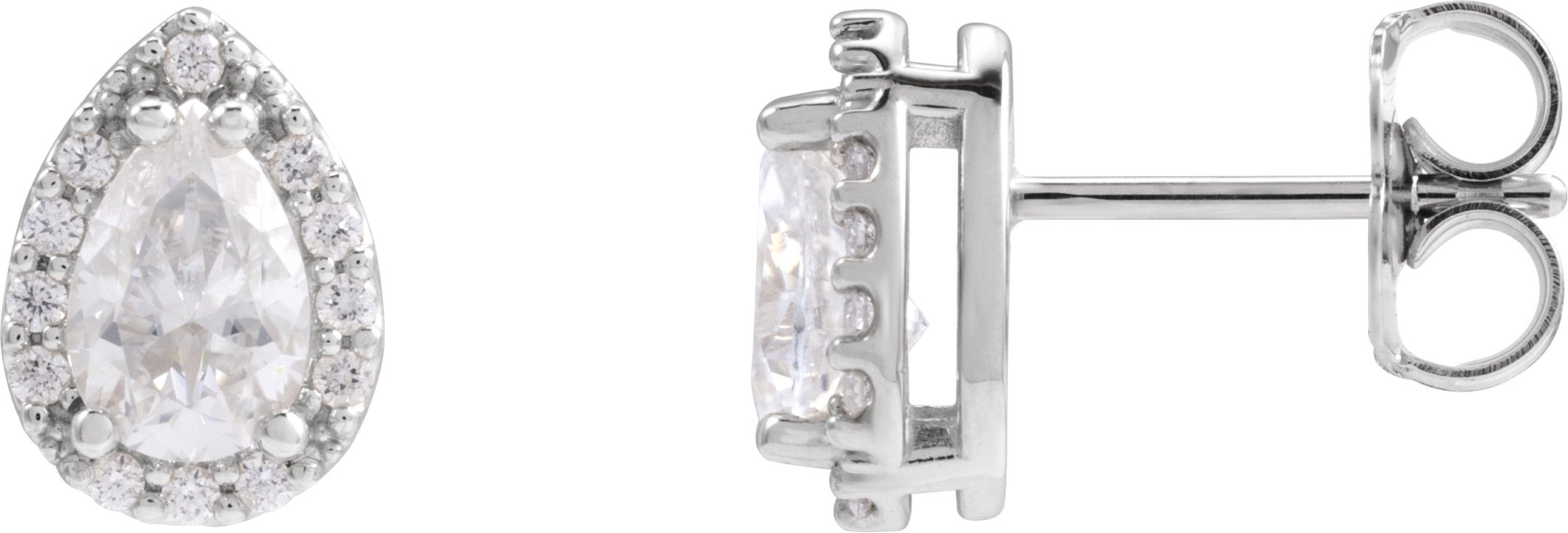 Pear 4-Prong Halo-Style Low Stud Earring