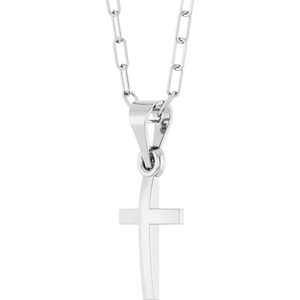 Sterling Silver Cross & Paperclip-Style Chain 18 Necklace