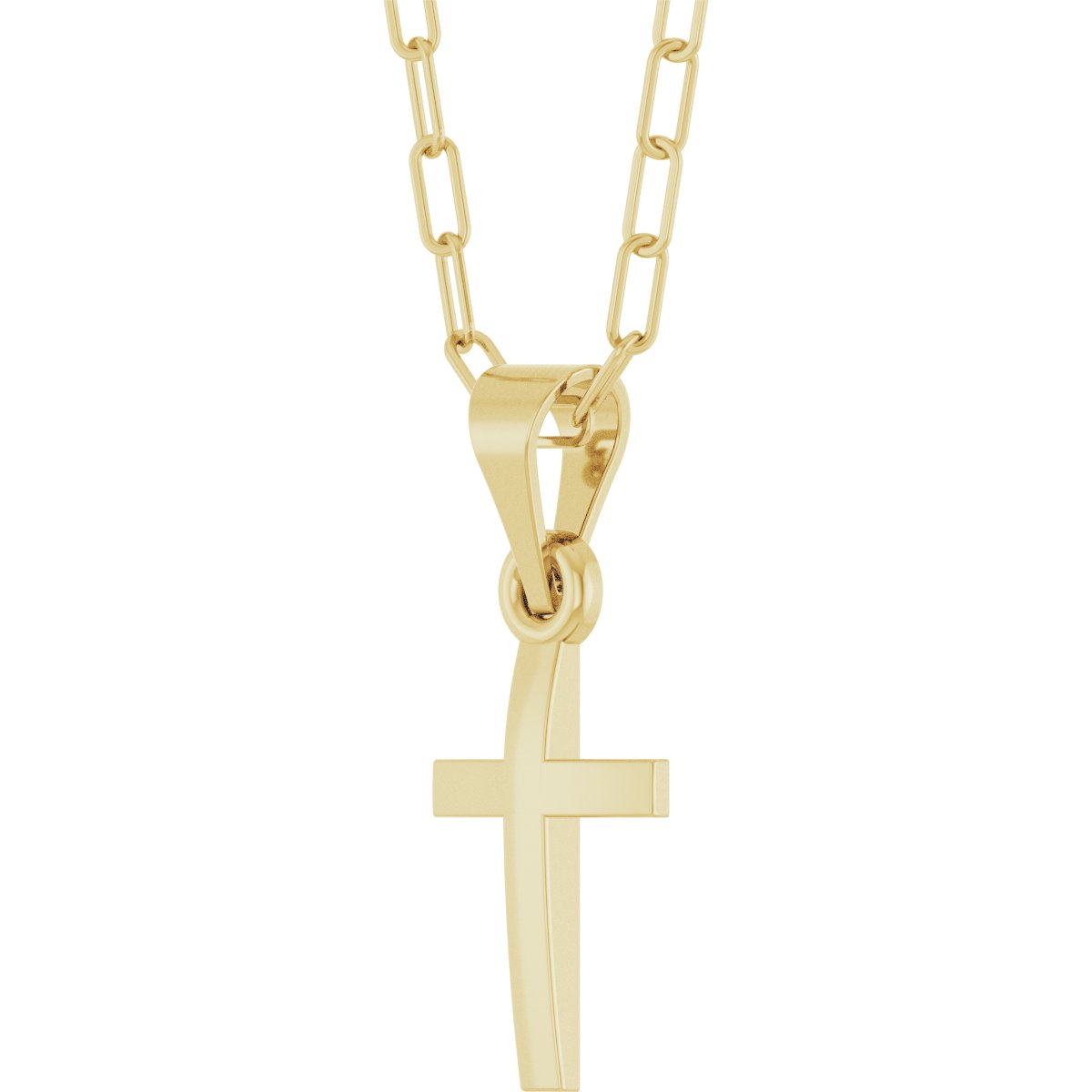 14K Yellow Cross & Paperclip-Style Chain 18 Necklace