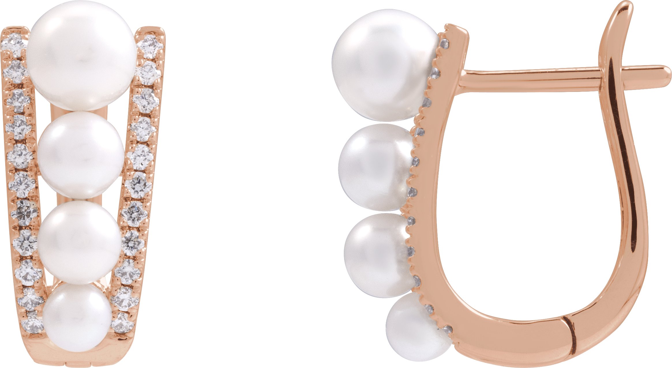 14K Rose Cultured White Freshwater Pearl and .25 CTW Natural Diamond Hoop Earrings Ref 21909239