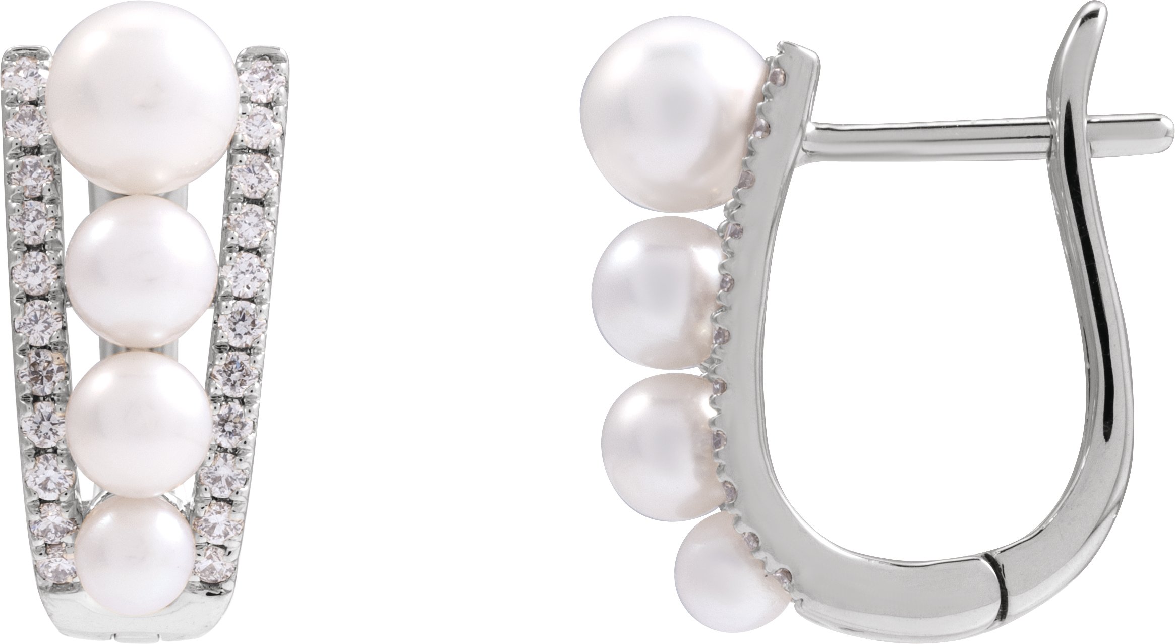 14K White Cultured White Freshwater Pearl and .25 CTW Natural Diamond Hoop Earrings Ref 21909238