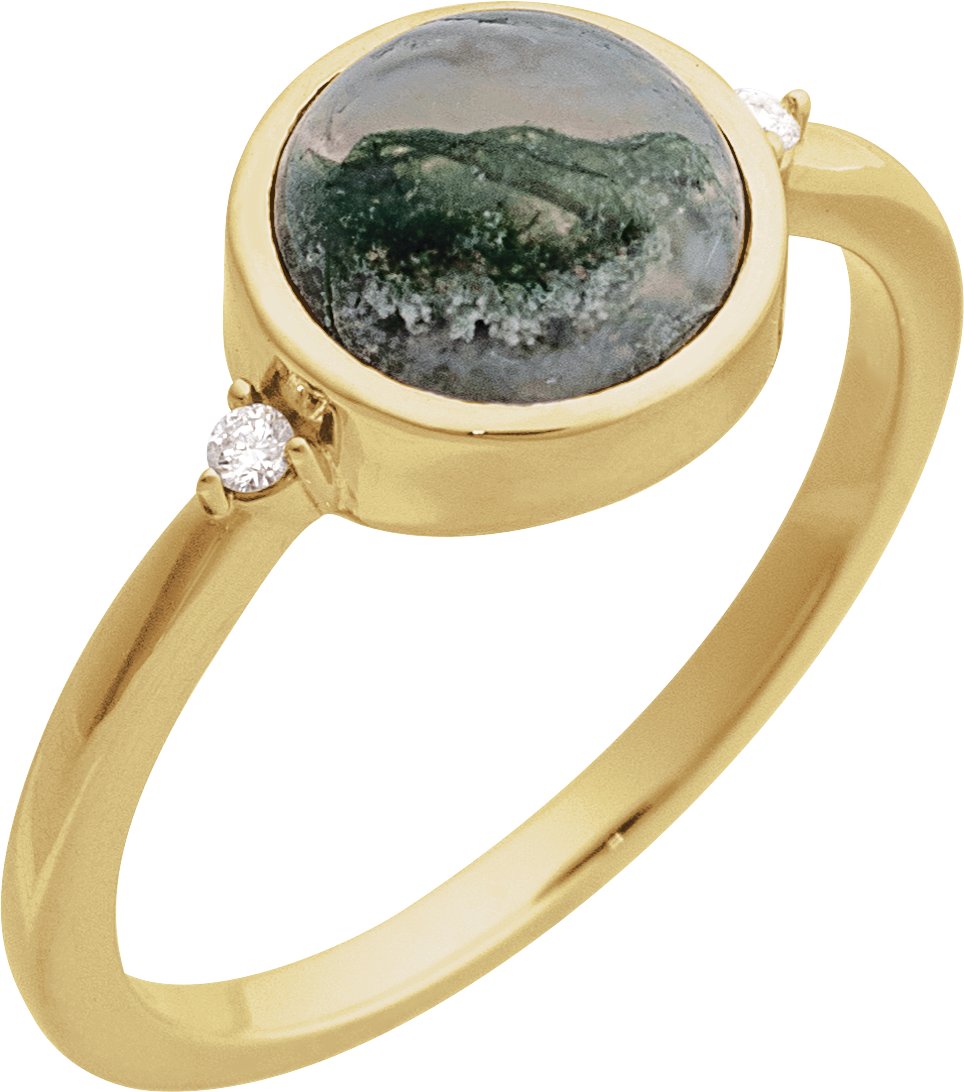 14K Yellow Natural Moss Agate & .03 CTW Natural Diamond Ring