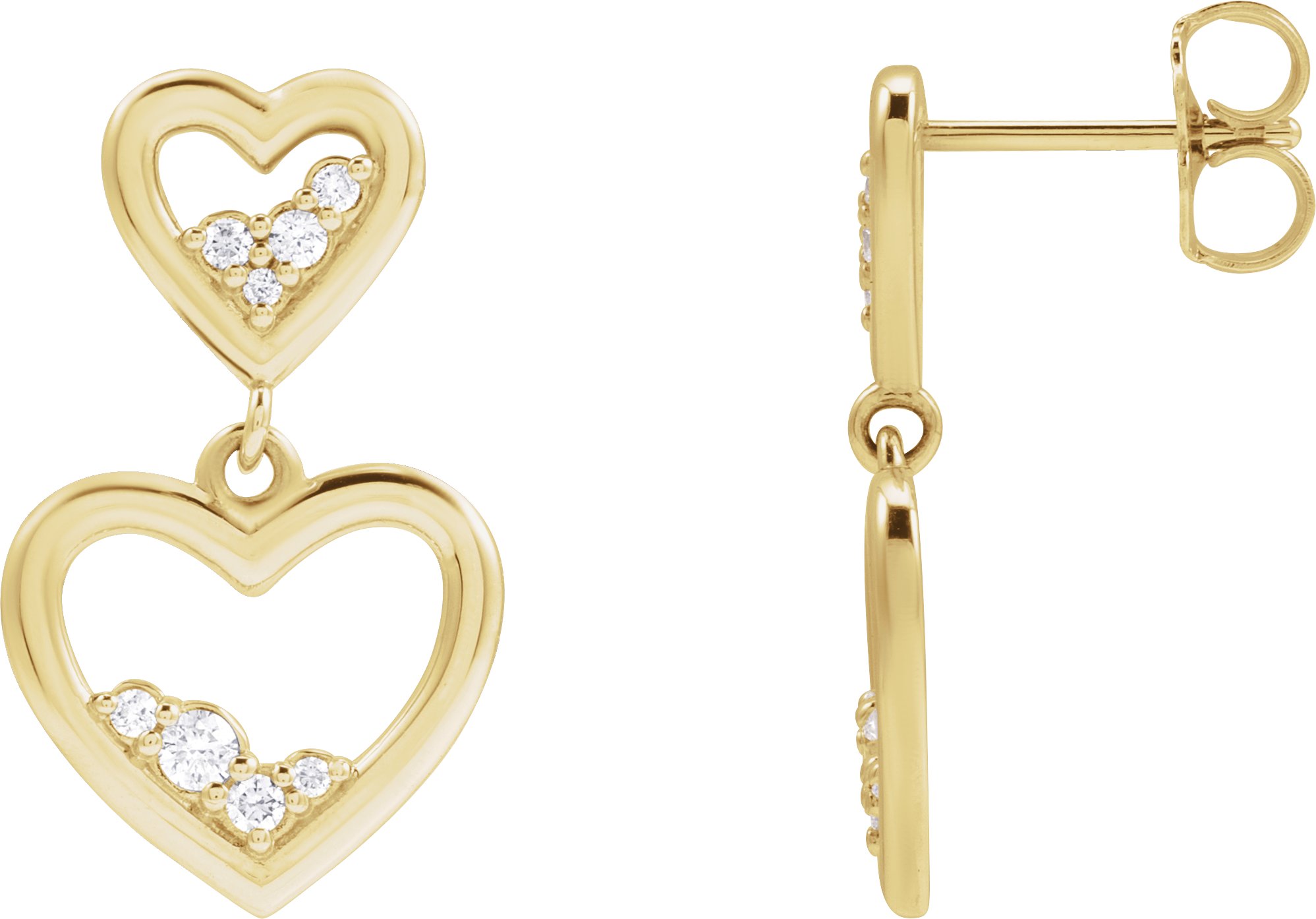 14K Yellow 1/5 CTW Natural Diamond Heart Earrings