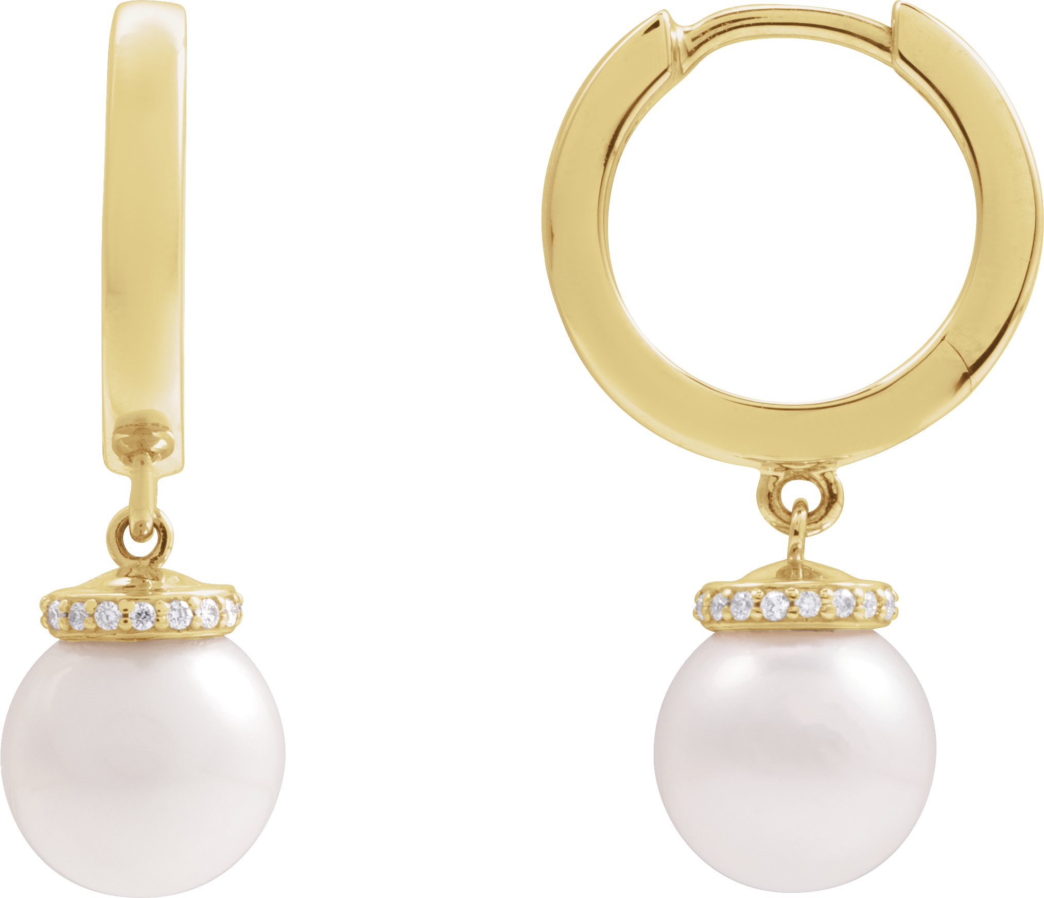 14K Yellow Cultured White Akoya Pearl and .07 CTW Natural Diamond Hinged 14.2 mm Hoop Earrings Ref 22416212