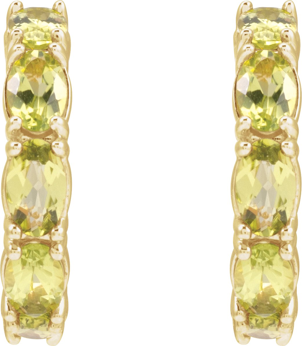 14K Yellow Natural Peridot Hoop Earrings