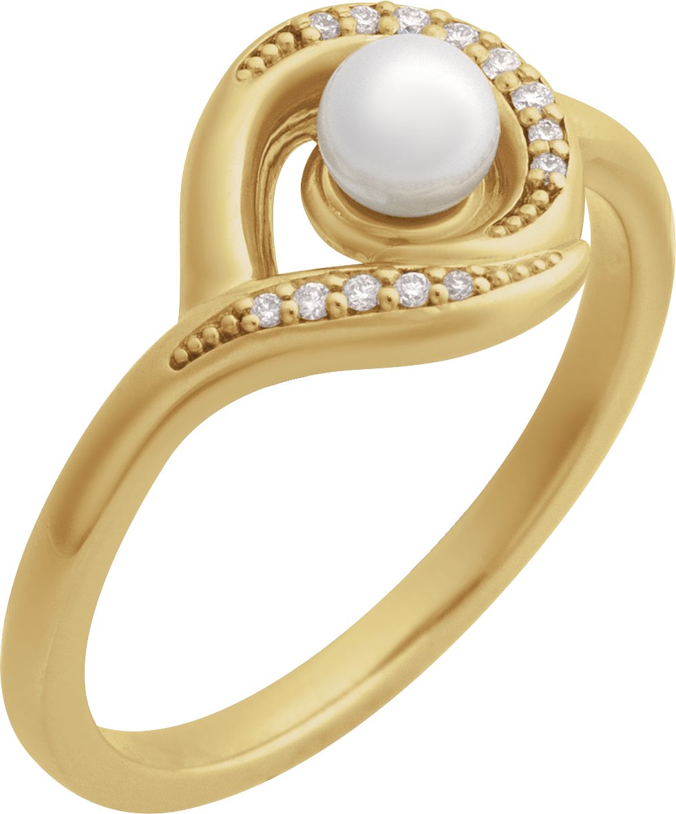 14K Yellow Cultured Akoya Pearl and .05 CTW Natural Diamond Ring Ref 22448251