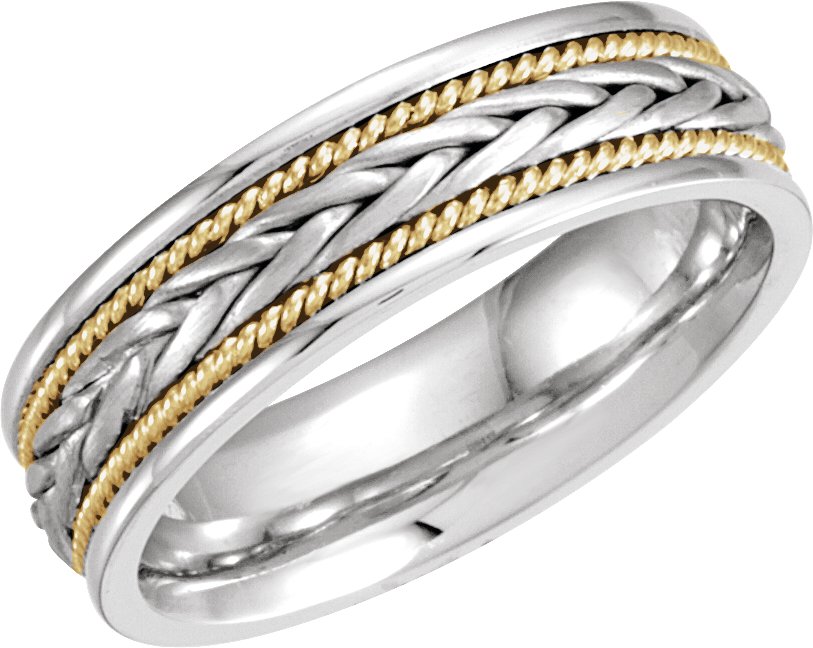14K White & Yellow 6.75 mm Hand-Woven Band Size 6