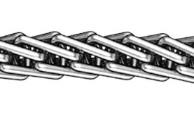 This chain has oval links that are twisted together and look similar to a braided rope. The design of this chain creates a symmetrical look with the links going in the same direction.