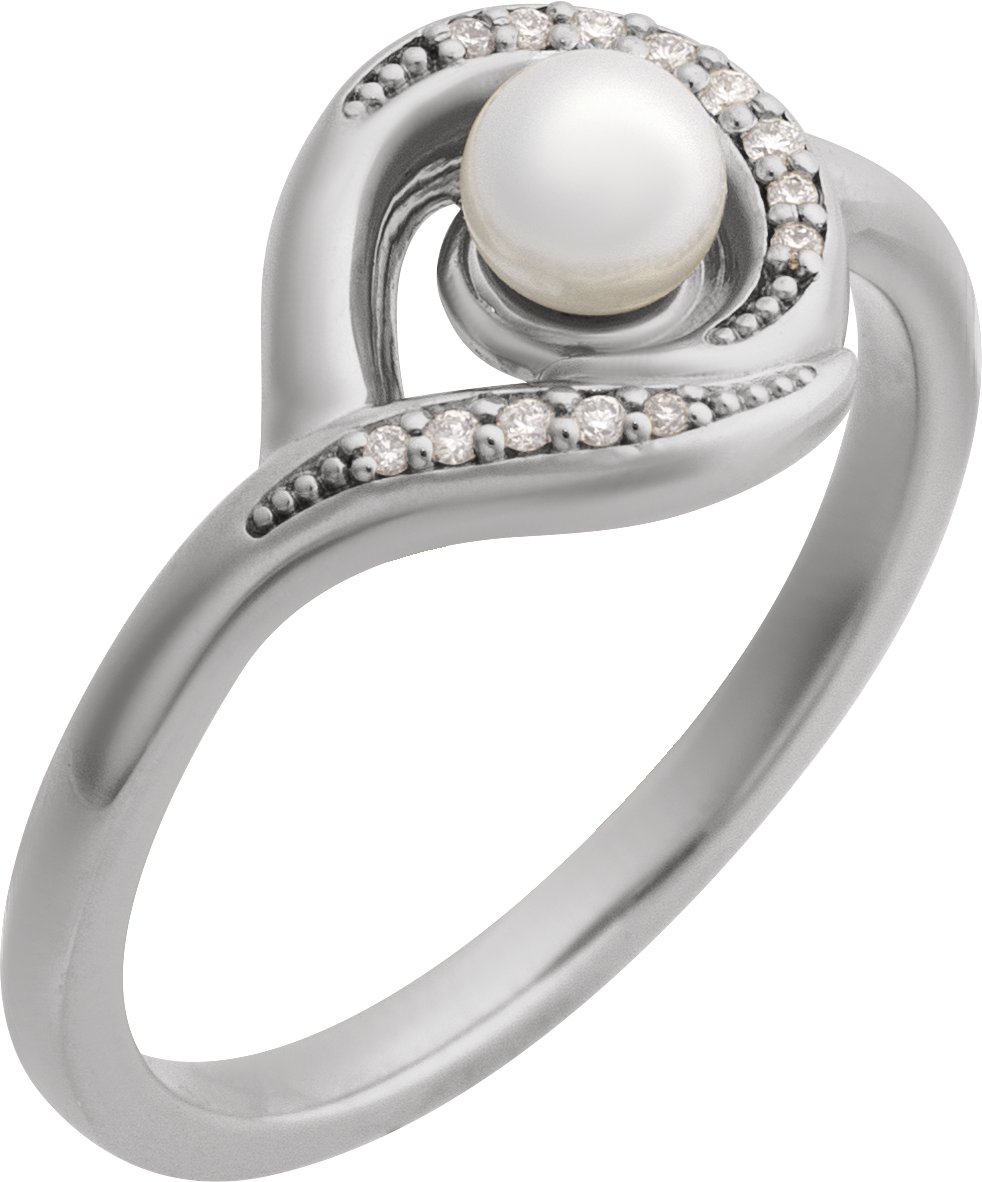 14K White Cultured Akoya Pearl and .05 CTW Natural Diamond Ring Ref 22448223