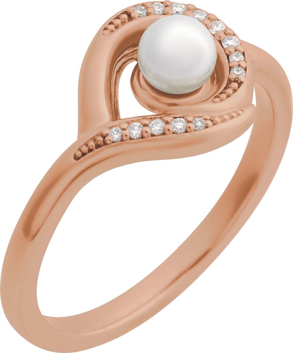 14K Rose Cultured Akoya Pearl and .05 CTW Natural Diamond Ring Ref 22448247