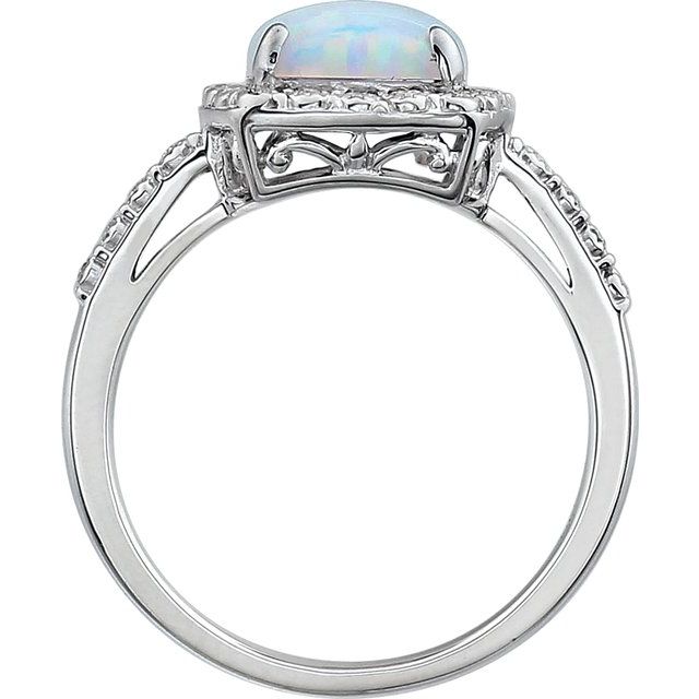 14K White Lab-Grown Opal & .07 CTW Natural Diamond Ring